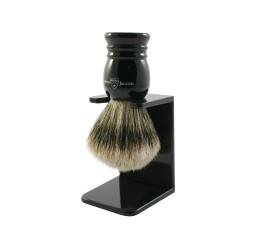 Edwin Jagger Black Shaving Brush & Stand (Super Badger)