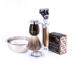 Edwin Jagger 58 Series 3pc Imitation Horn & Chrome Fusion Set (Sandalwood Refill & Bowl)