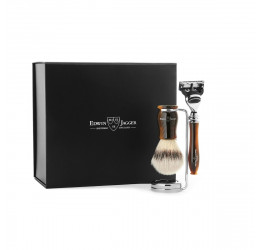 Edwin Jagger 3pc Chatsworth Imitation Light Horn Fusion Gift Set (Synthetic Silver Tip)