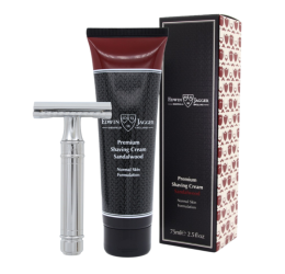 Edwin Jagger DES89BL Short Chrome DE Razor with Sandalwood Shaving Cream 75ml