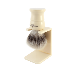 Edwin Jagger Imitation Ivory Synthetic Fill Shaving Brush With Stand