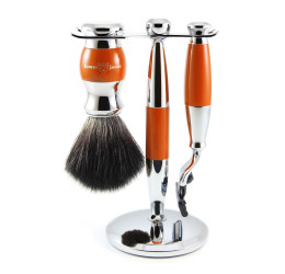 Edwin Jagger Orange & Chrome 3 Piece Mach3 Set (Black Synthetic)