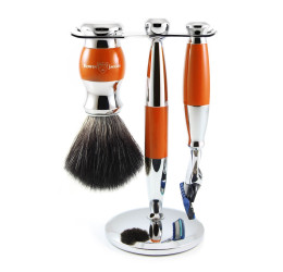 Edwin Jagger Orange & Chrome 3 Piece Fusion Set (Black Synthetic)