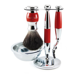 Edwin Jagger Red & Chrome 4 Piece Mach3 Set (Black Synthetic)
