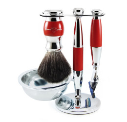 Edwin Jagger Red & Chrome 4 Piece Fusion Set (Black Synthetic)