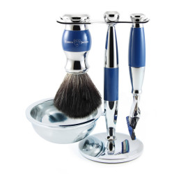 Edwin Jagger Blue & Chrome 4 Piece Fusion Set (Black Synthetic)