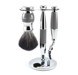 Edwin Jagger Grey & Chrome 3 Piece Mach3 Set (Black Synthetic)