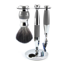 Edwin Jagger Grey & Chrome 3 Piece Fusion Set (Black Synthetic)