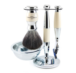 Edwin Jagger Imitation Ivory & Chrome 4 Piece Fusion Set (Black Synthetic