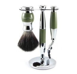 Edwin Jagger Green & Chrome 3 Piece Mach3 Set (Black Synthetic)