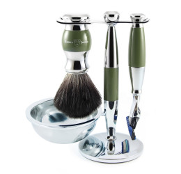 Edwin Jagger Green & Chrome 4 Piece Fusion Set (Black Synthetic)