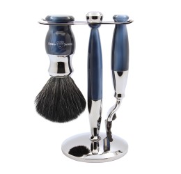 Edwin Jagger 37 Range 3pc Gillette® Mach3® Razor Shaving Set Imitation Blue Horn (Black Synthetic)