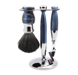 Edwin Jagger 37 Range 3pc Gillette® Fusion® Razor Shaving Set Imitation Blue Horn (Black Synthetic)