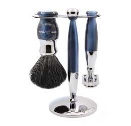Edwin Jagger 37 Range 3pc DE Safety Razor Shaving Set Imitation Blue Horn (Black Synthetic)