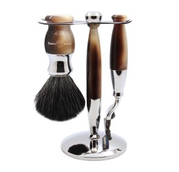 Edwin Jagger 37 Range 3pc Gillette® Mach3® Razor Shaving Set Imitation Light Horn (Black Synthetic)