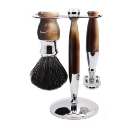 Edwin Jagger 37 Range 3pc DE Safety Razor Shaving Set Imitation Light Horn (Black Synthetic)