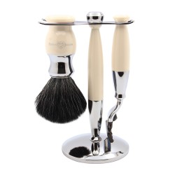 Edwin Jagger 37 Range 3pc Gillette® Mach3® Razor Shaving Set Imitation Ivory (Black Synthetic)