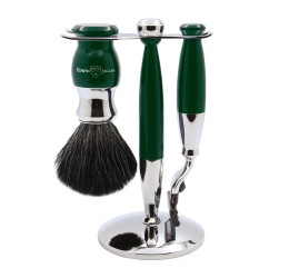Edwin Jagger 37 Range 3pc Gillette® Mach3® Razor Shaving Set Dark Green (Black Synthetic)