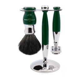 Edwin Jagger 37 Range 3pc DE Safety Razor Shaving Set Dark Green (Black Synthetic)