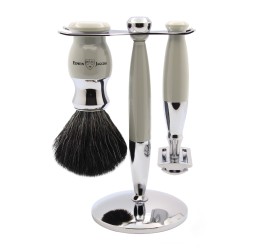 Edwin Jagger 37 Range 3pc DE Safety Razor Shaving Set Grey (Black Synthetic)