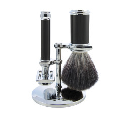 Edwin Jagger Black & Chrome 3 Piece DE Set (Black Synthetic) 