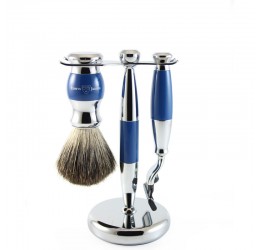 Edwin Jagger 3pc Blue & Chrome shaving set (Mach 3)