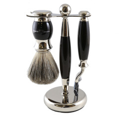 Edwin Jagger 3pc Imitation Ebony & Nickel Mach3 Shaving Set (Pure Badger) 