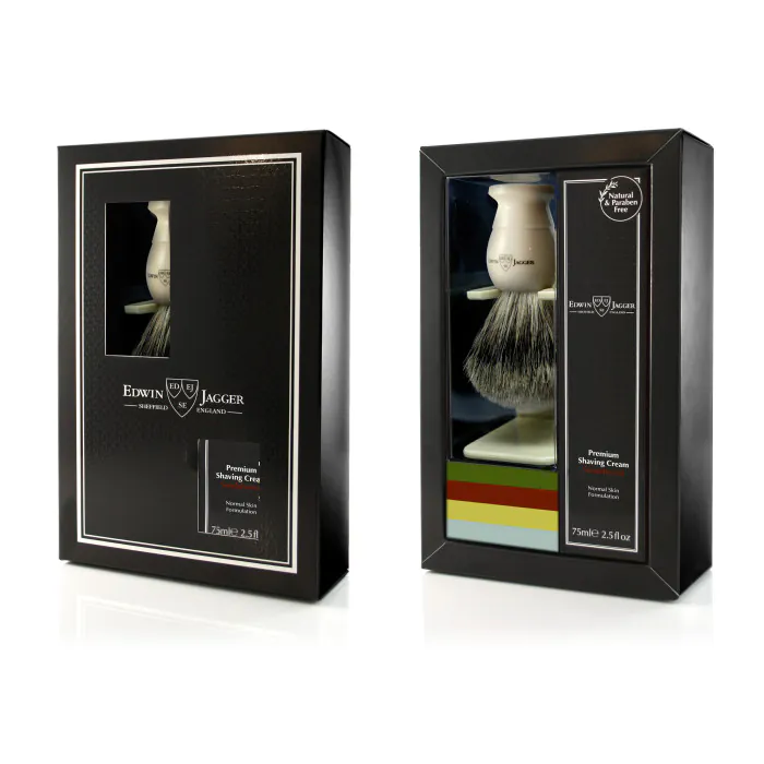 Edwin Jagger Imitation Ivory Shaving Brush and Cream Gift Set (Sandalwood)